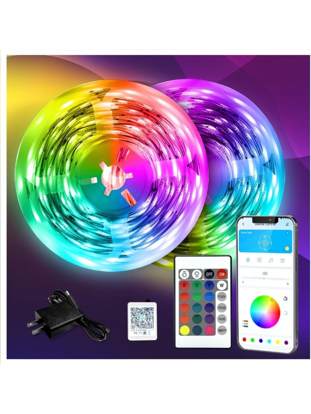 130ft LED Strip Lights for Bedroom & Desk - RGB Color Changing Decor with Remote